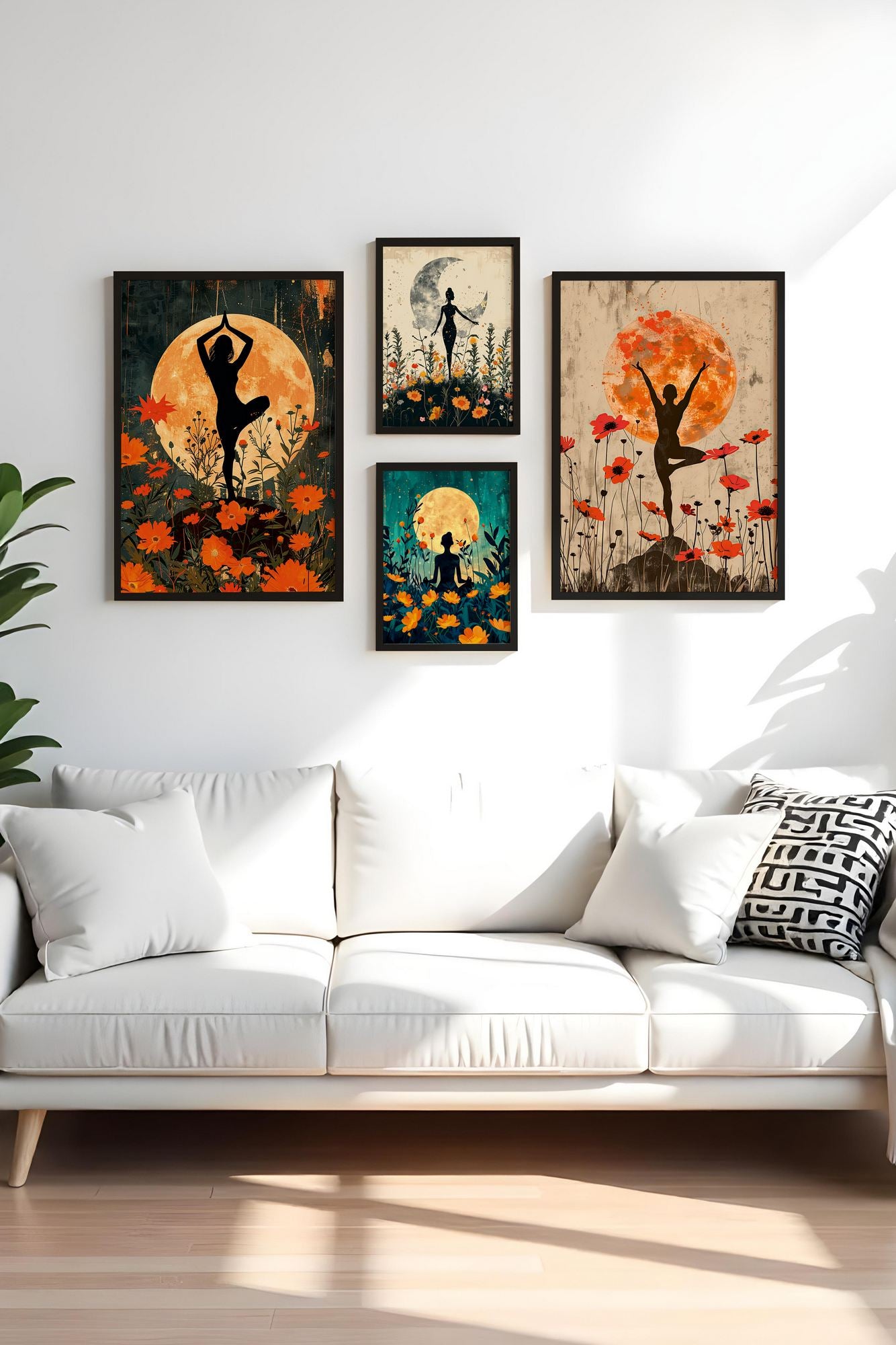 Conjunto Decorativo de 4 Quadros MDF Emoldurados Multicolor - Madeira Maciça - Tamanhos 30x40cm e 50x70cm