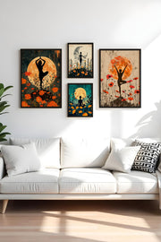 Conjunto Decorativo de 4 Quadros MDF Emoldurados Multicolor - Madeira Maciça - Tamanhos 30x40cm e 50x70cm