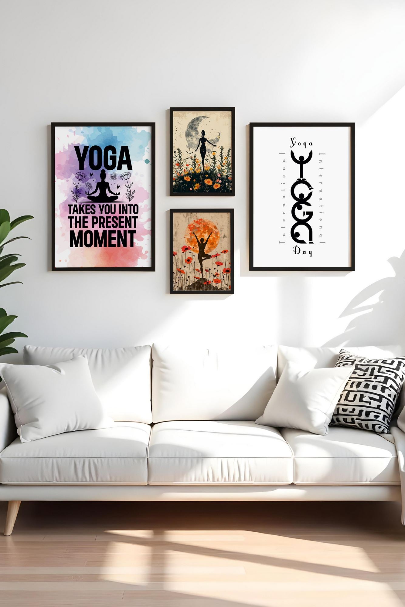 Conjunto Decorativo de 4 Quadros MDF Multicolor com Moldura de Madeira Maciça - Huhu448-S