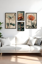 Conjunto Decorativo de 4 Quadros MDF Emoldurados Multicolor - Madeira Maciça - Tamanhos 30x40cm e 50x70cm