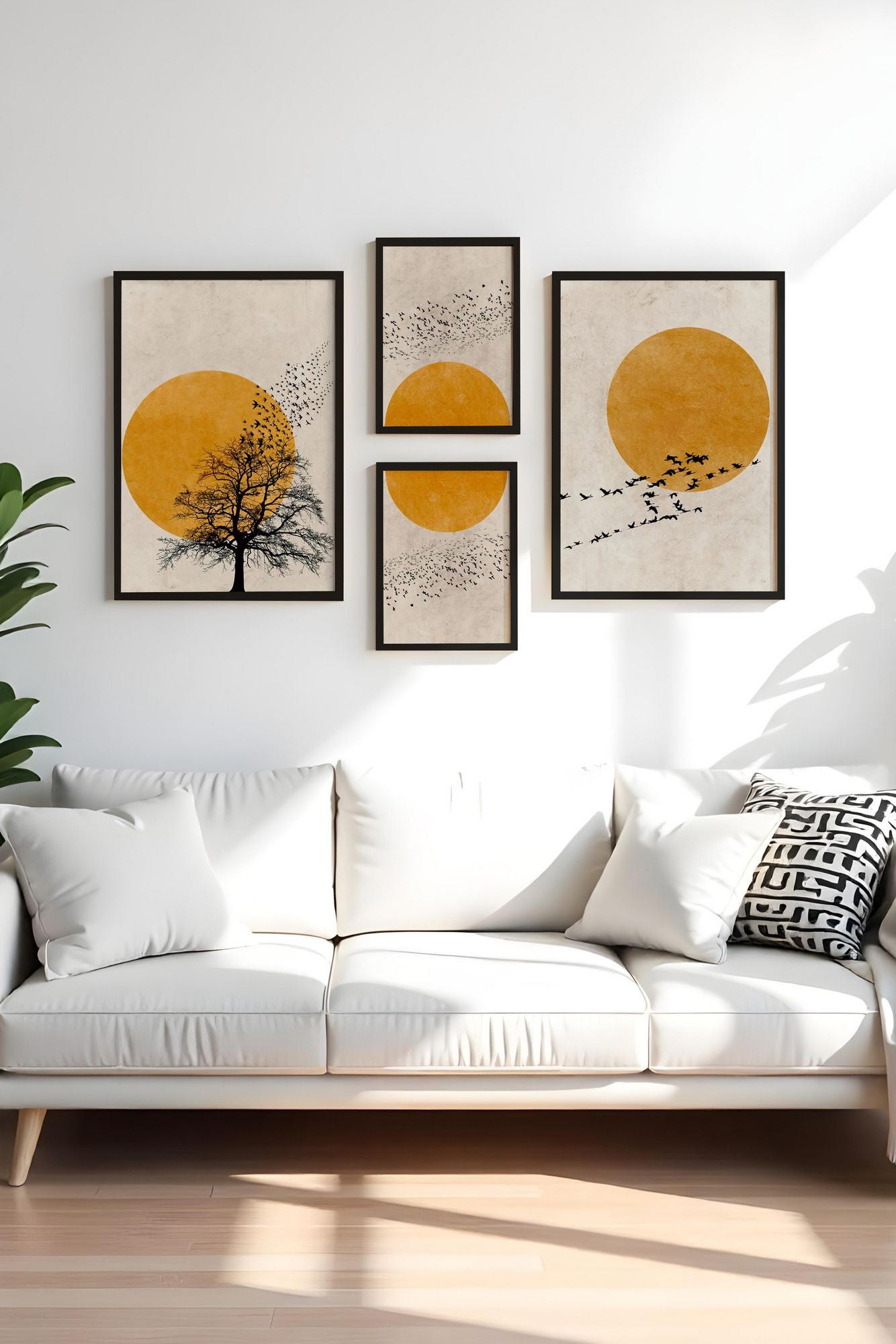 Conjunto Decorativo de 4 Quadros MDF Multicolor com Moldura de Madeira Maciça - Huhu455-S