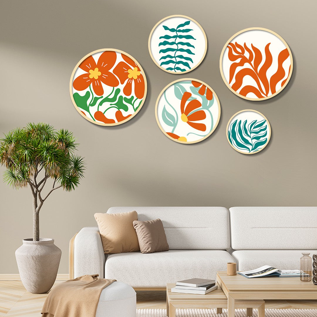 Conjunto Decorativo de 5 Quadros MDF Multicolor Yats-01 - Madeira Maciça com Moldura