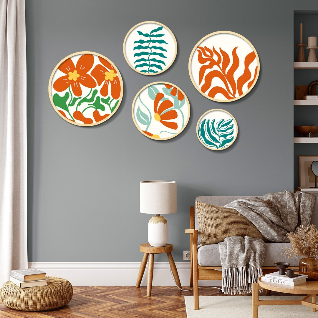 Conjunto Decorativo de 5 Quadros MDF Multicolor Yats-01 - Madeira Maciça com Moldura