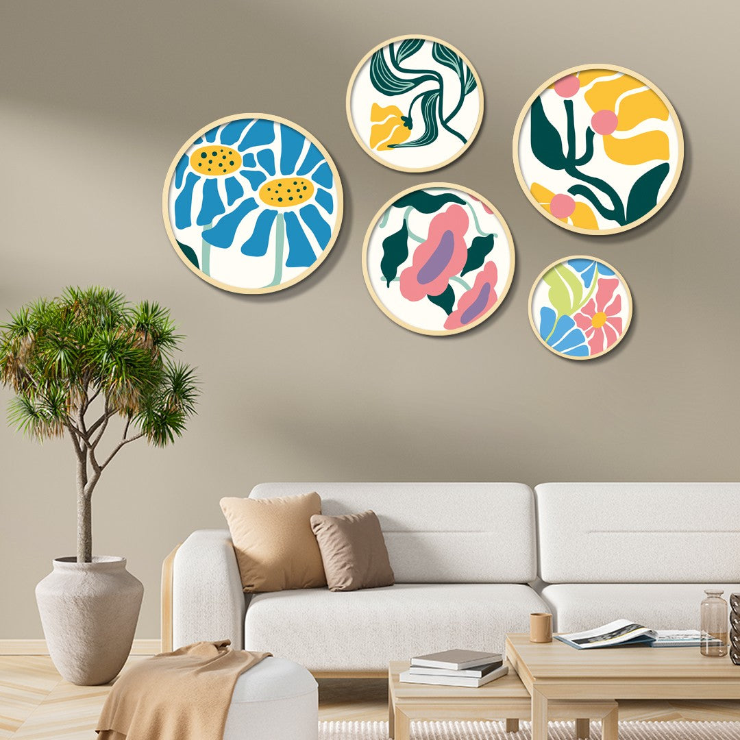 Yats-02 Conjunto de Quadros Decorativos em MDF com Moldura de Madeira Maciça, Multicolor (5 Peças) – Ref. 693BSE6102