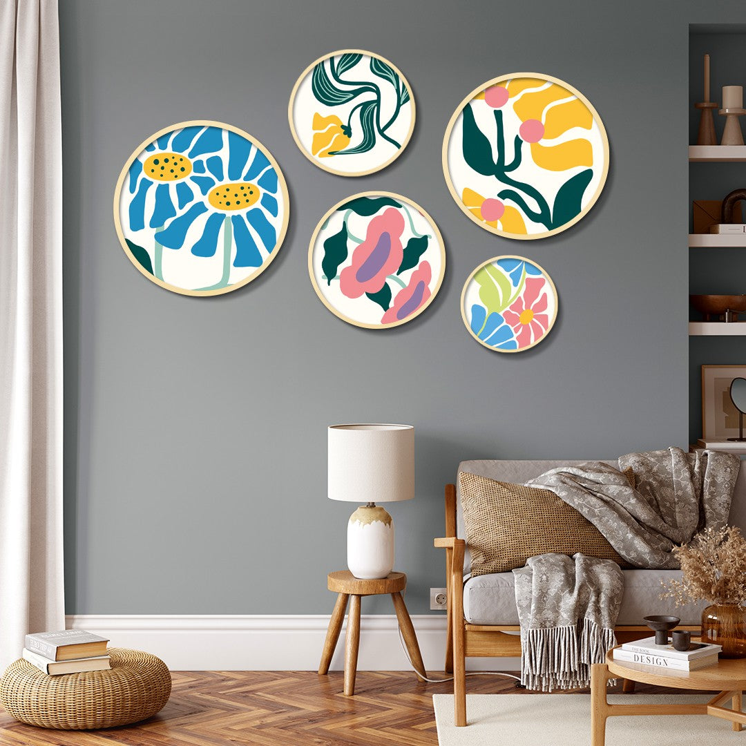 Yats-02 Conjunto de Quadros Decorativos em MDF com Moldura de Madeira Maciça, Multicolor (5 Peças) – Ref. 693BSE6102