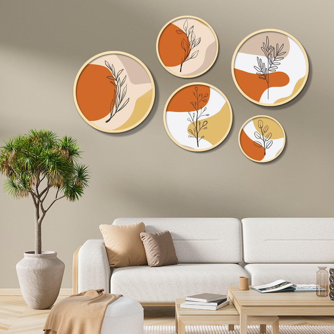 Conjunto Decorativo de 5 Quadros MDF Multicolor Yats-03 - Madeira Maciça com Moldura