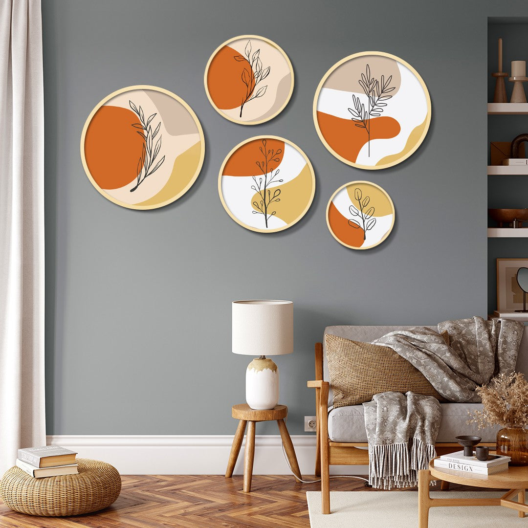 Conjunto Decorativo de 5 Quadros MDF Multicolor Yats-03 - Madeira Maciça com Moldura