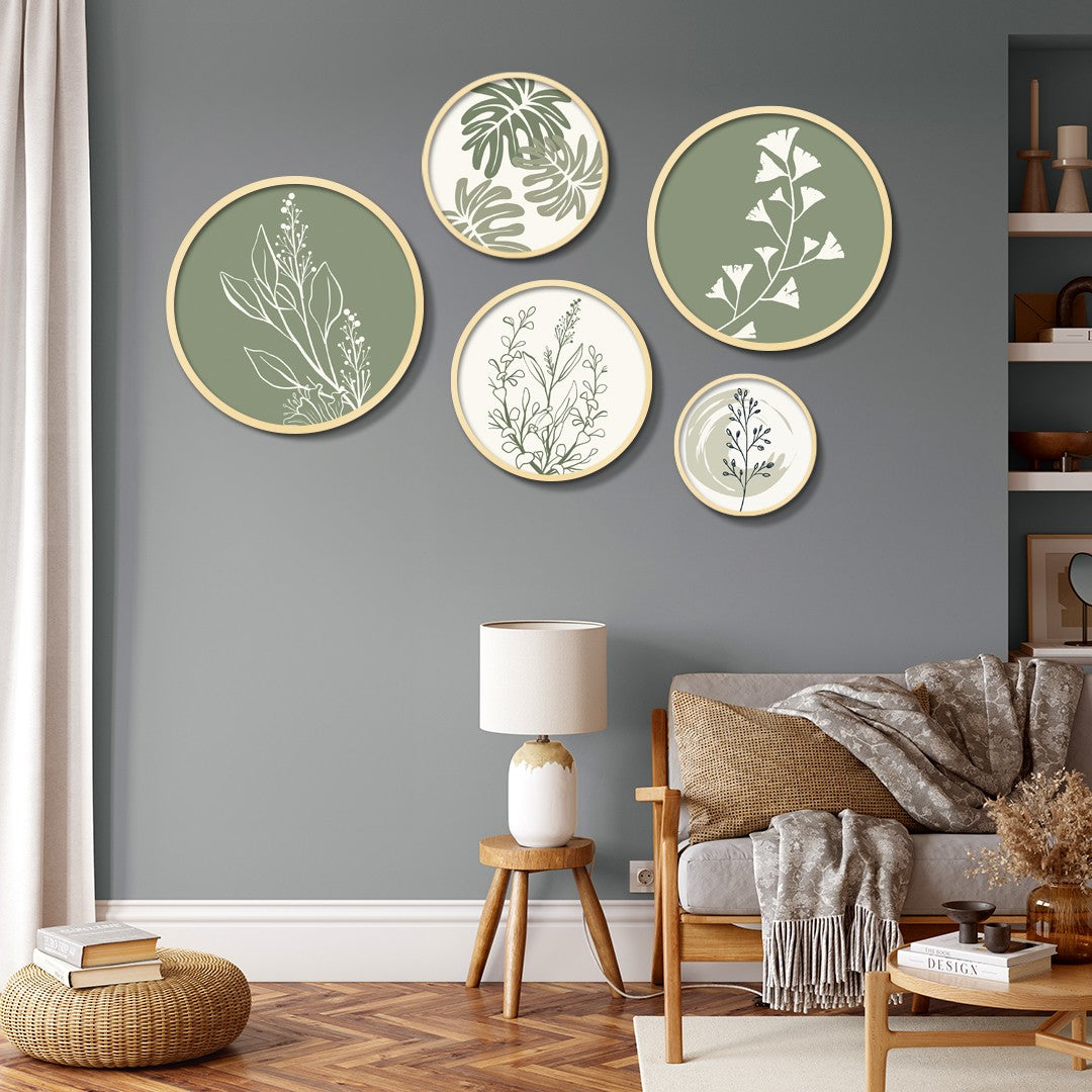 Conjunto Decorativo de 5 Quadros MDF Multicolor Yats-04 - Madeira Maciça com Moldura