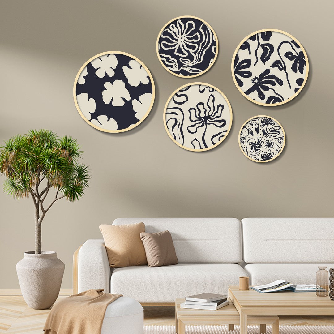 Conjunto Decorativo de 5 Quadros MDF Multicolor Yats-05 - Madeira Maciça com Moldura