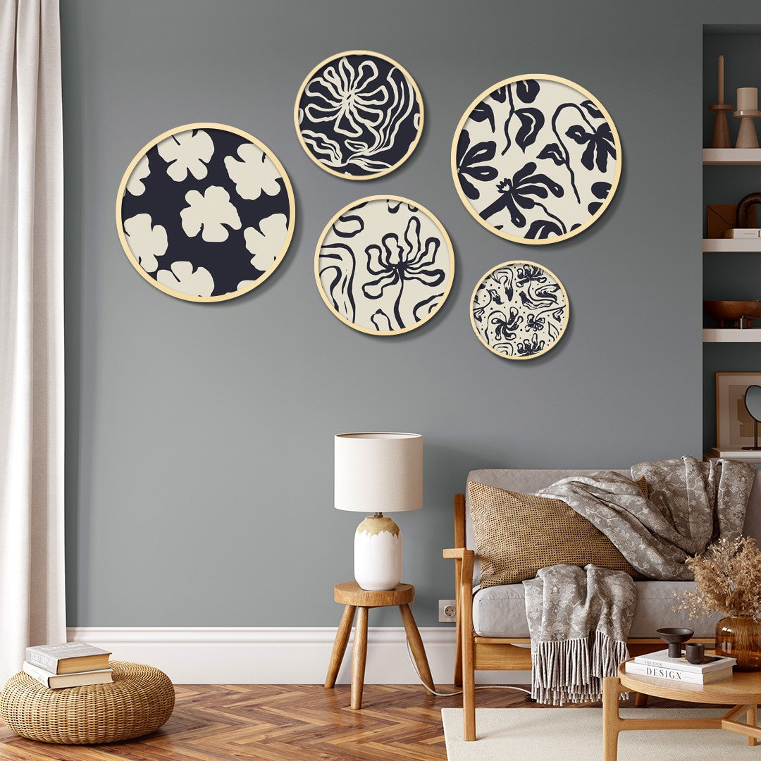 Conjunto Decorativo de 5 Quadros MDF Multicolor Yats-05 - Madeira Maciça com Moldura