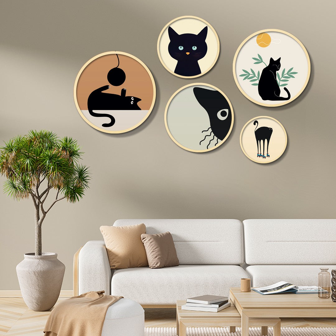 Conjunto Decorativo de 5 Quadros MDF Multicolor Yats-07 - Madeira Maciça com Moldura