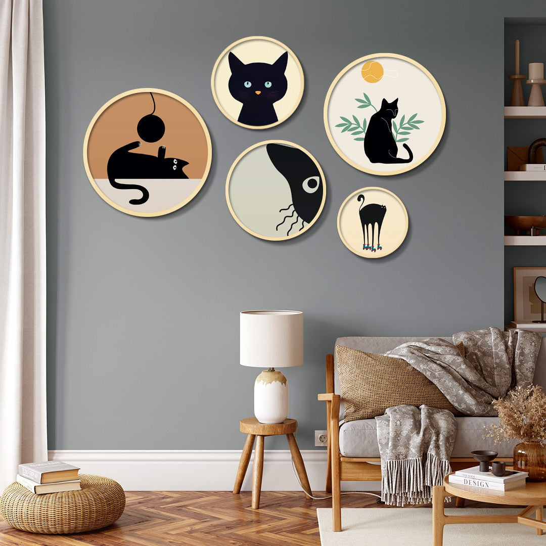 Conjunto Decorativo de 5 Quadros MDF Multicolor Yats-07 - Madeira Maciça com Moldura