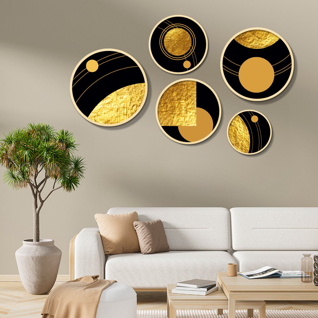 Conjunto Decorativo de 5 Quadros MDF Multicolor Yats-10 - Madeira Maciça com Moldura