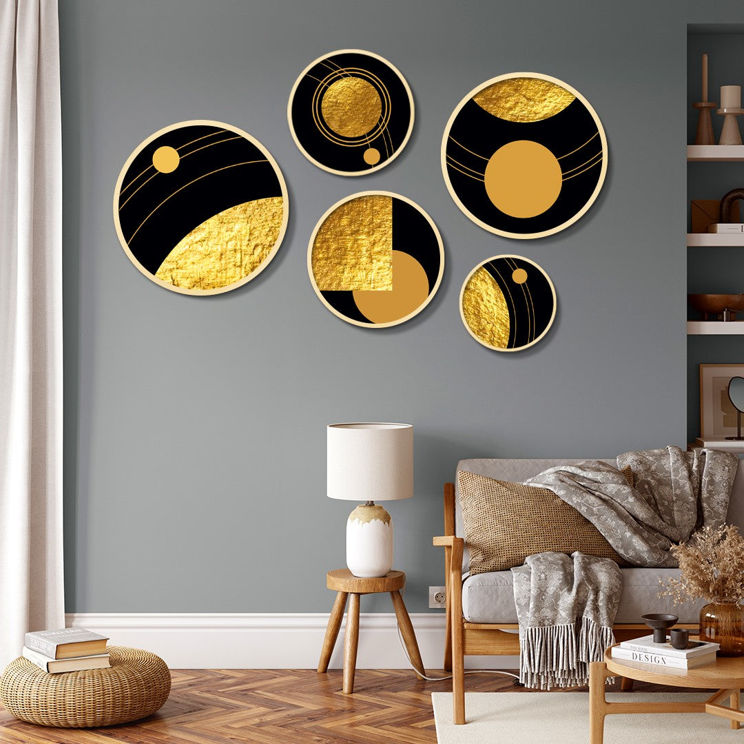 Conjunto Decorativo de 5 Quadros MDF Multicolor Yats-10 - Madeira Maciça com Moldura