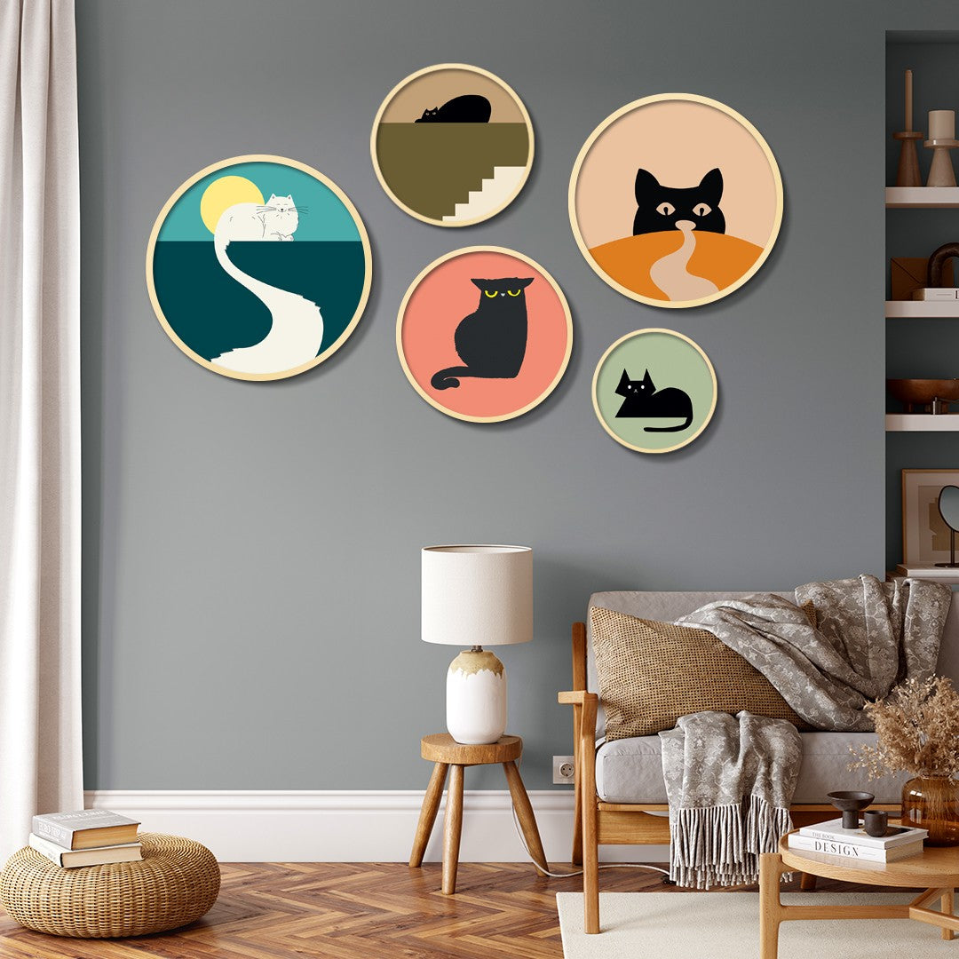 Conjunto Decorativo Yats-13 - 5 Quadros MDF Multicolor em Madeira Maciça para Parede