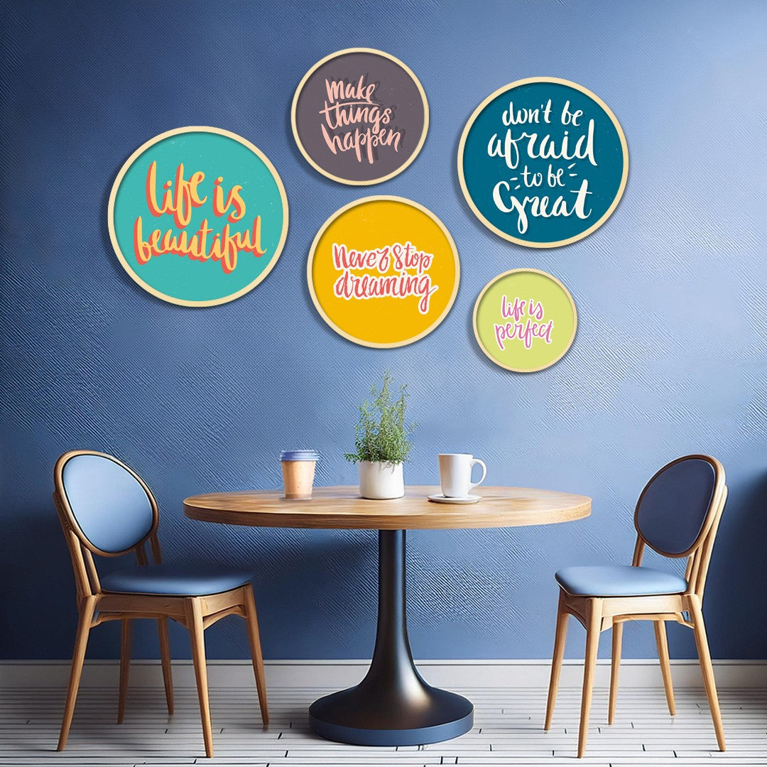 Conjunto de 5 Quadros Decorativos em MDF com Moldura de Madeira Maciça – Yats-15, Multicolor (Espessura 1,5 cm)