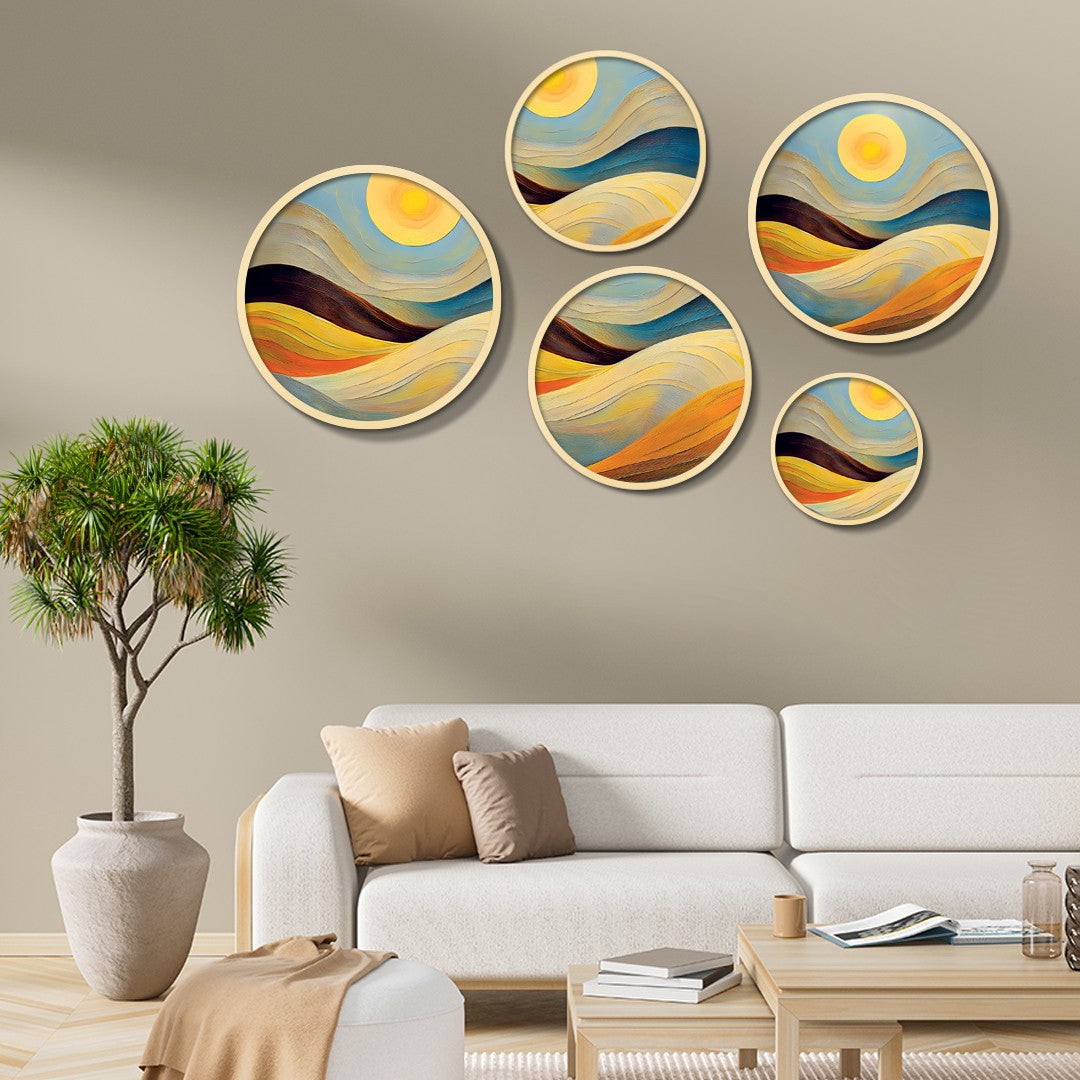 Conjunto Decorativo de 5 Quadros MDF Multicolor Yats-18 - Madeira Maciça com Moldura