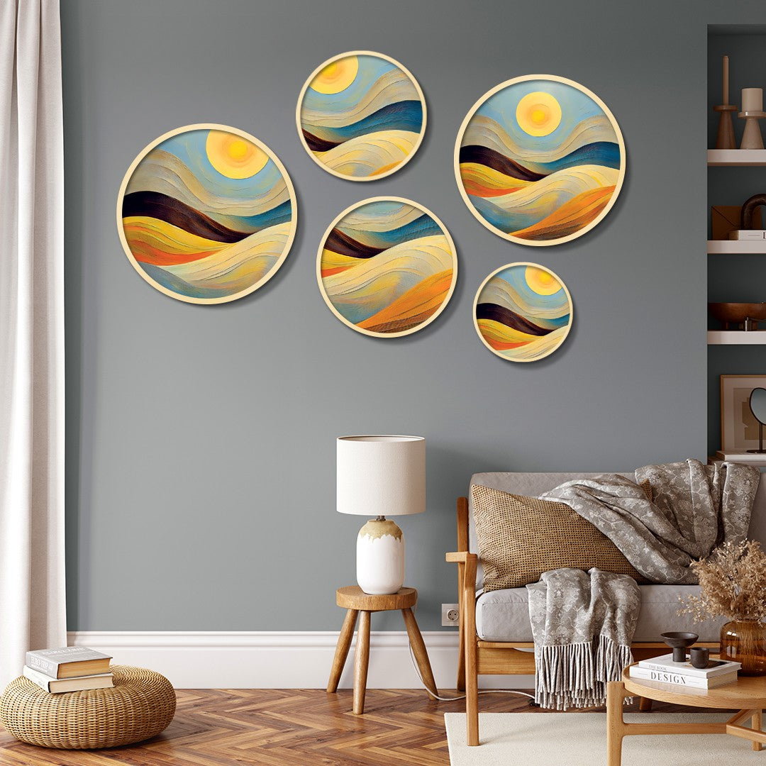 Conjunto Decorativo de 5 Quadros MDF Multicolor Yats-18 - Madeira Maciça com Moldura