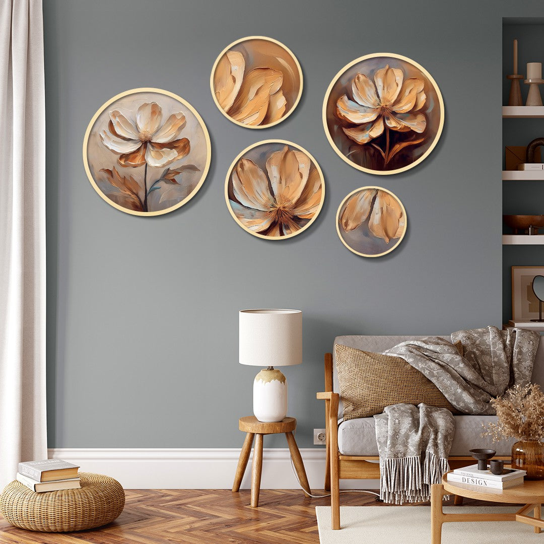 Conjunto Decorativo de 5 Quadros MDF Multicolor Yats-19 - Madeira Maciça com Moldura