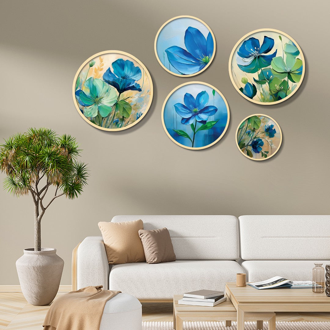 Conjunto Decorativo de 5 Quadros MDF Multicolor Yats-20 - Madeira Maciça com Moldura