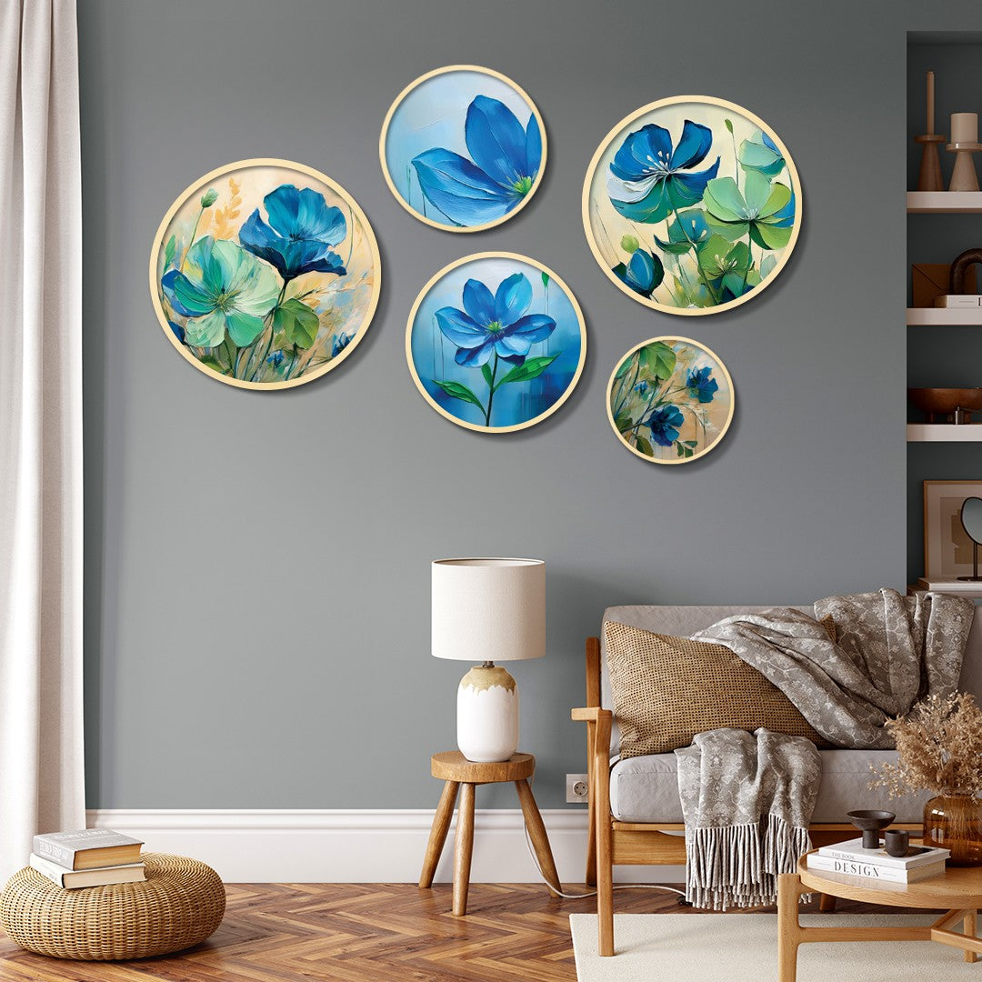 Conjunto Decorativo de 5 Quadros MDF Multicolor Yats-20 - Madeira Maciça com Moldura