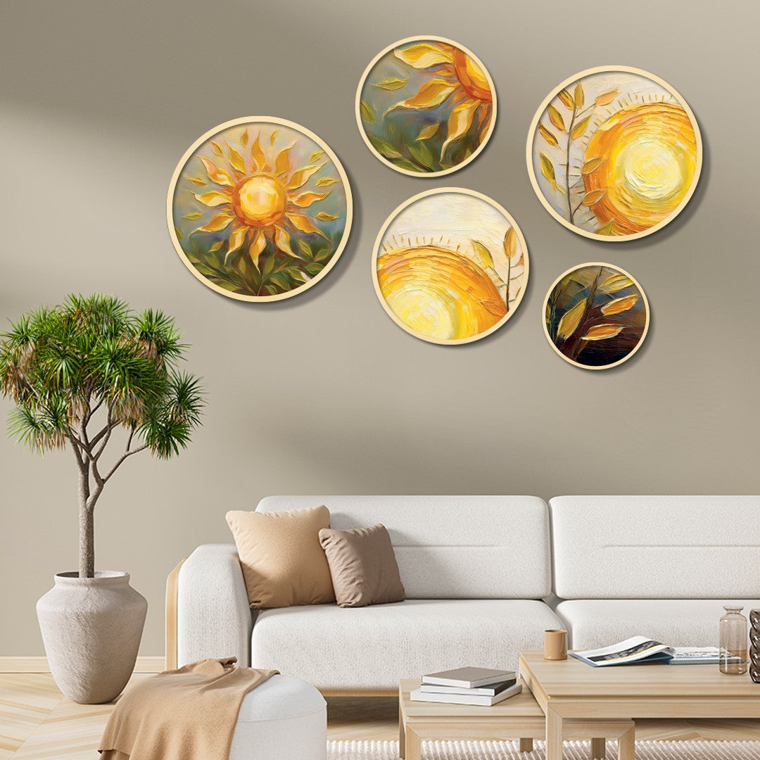 Conjunto Decorativo Yats-25 - 5 Quadros MDF Multicolor em Madeira Maciça para Parede