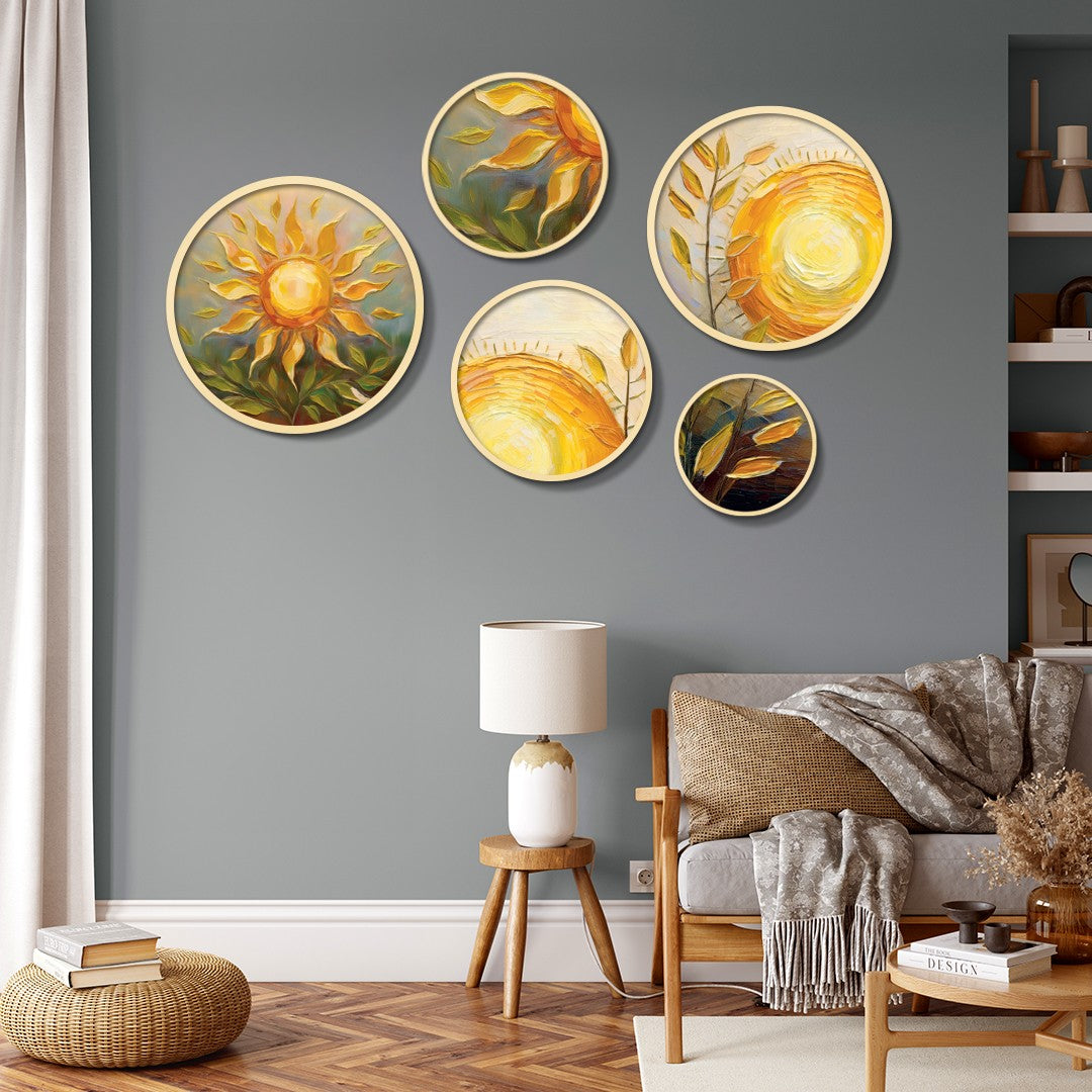 Conjunto Decorativo Yats-25 - 5 Quadros MDF Multicolor em Madeira Maciça para Parede