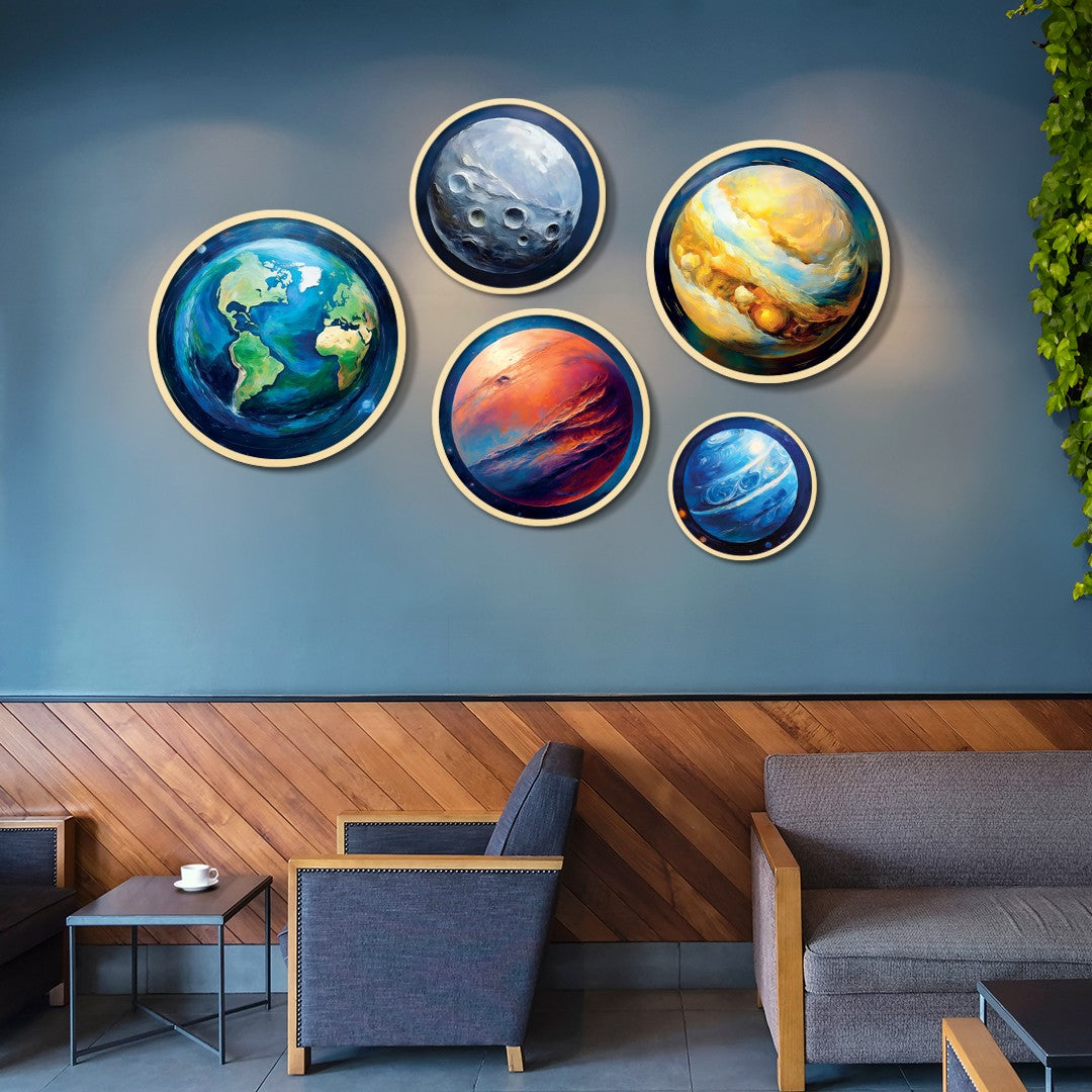 Conjunto Decorativo Yats-27 - 5 Quadros MDF Multicolor em Madeira Maciça para Parede