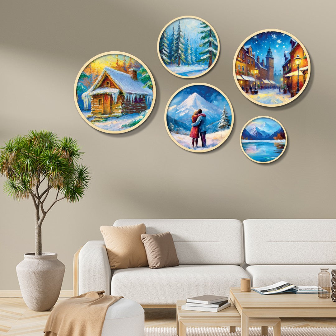 Quadro Decorativo em MDF com Moldura de Madeira Maciça – Conjunto 5 Peças Yats-28, Multicolor