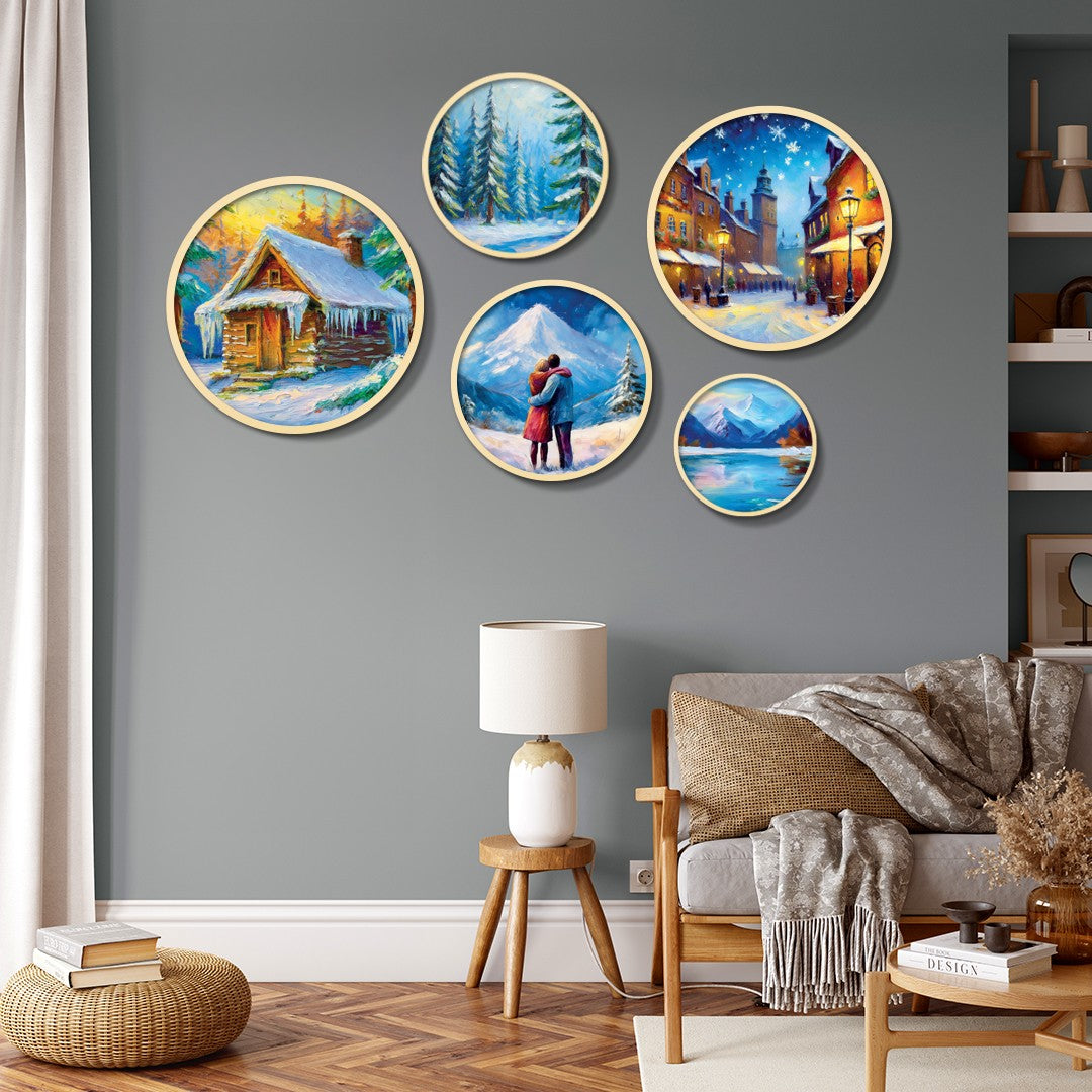 Quadro Decorativo em MDF com Moldura de Madeira Maciça – Conjunto 5 Peças Yats-28, Multicolor