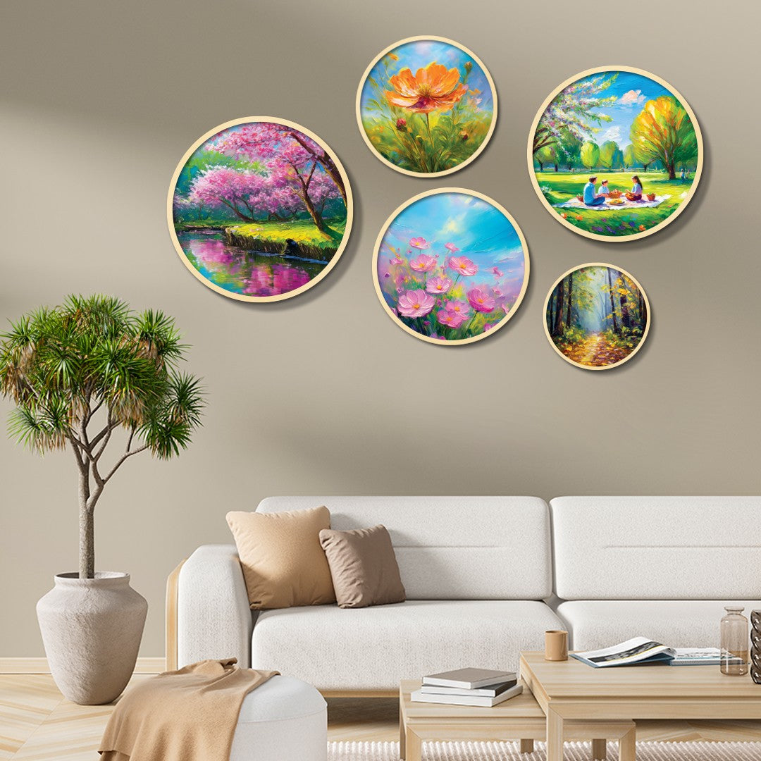 Conjunto Decorativo Yats-29 - 5 Quadros MDF Multicolor em Madeira Maciça para Parede