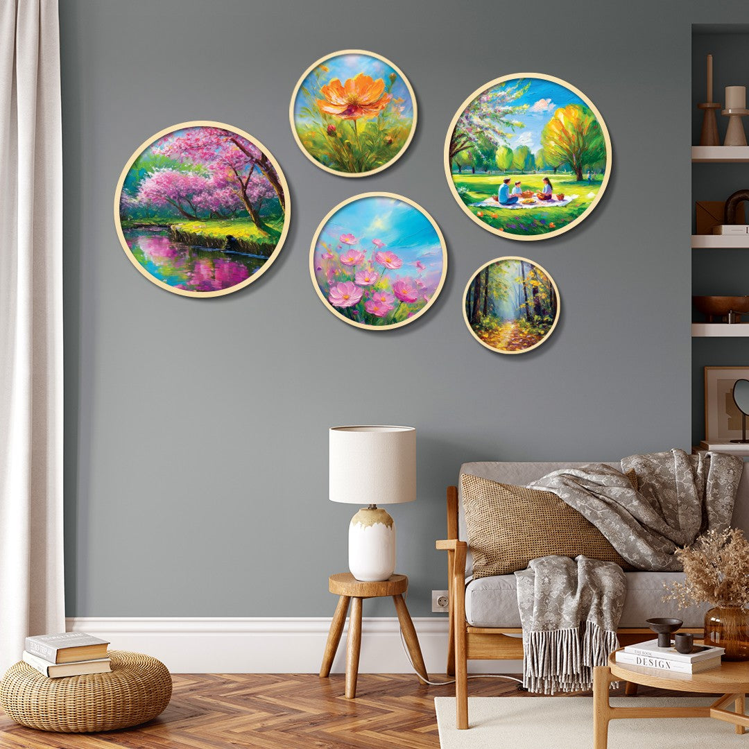 Conjunto Decorativo Yats-29 - 5 Quadros MDF Multicolor em Madeira Maciça para Parede