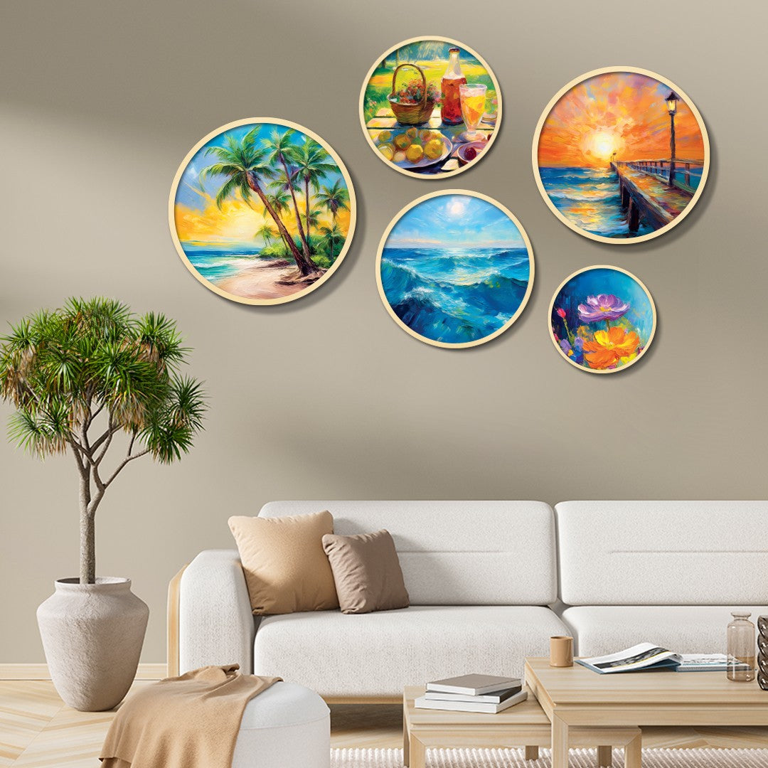 Conjunto Decorativo Yats-30 - 5 Quadros MDF Multicolor em Madeira Maciça para Parede