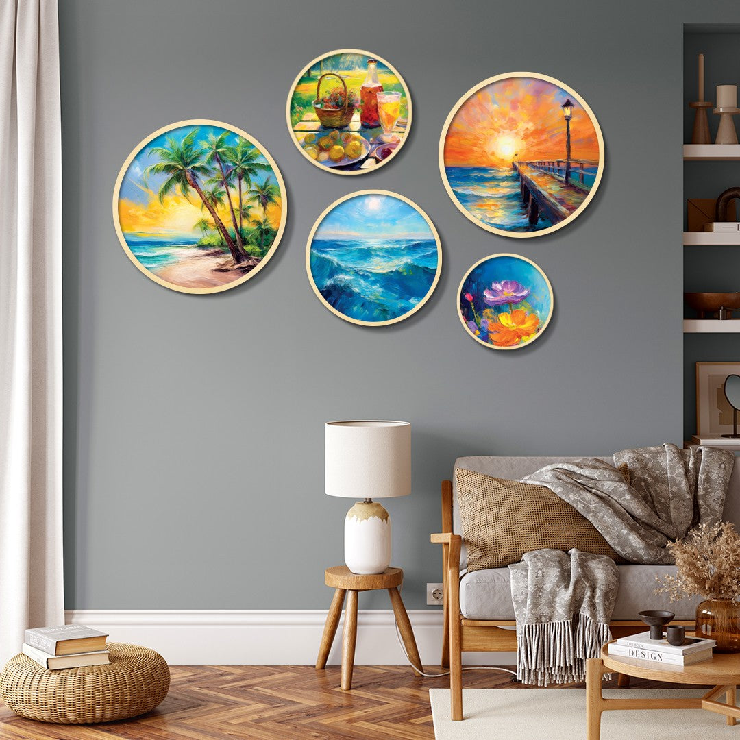 Conjunto Decorativo Yats-30 - 5 Quadros MDF Multicolor em Madeira Maciça para Parede