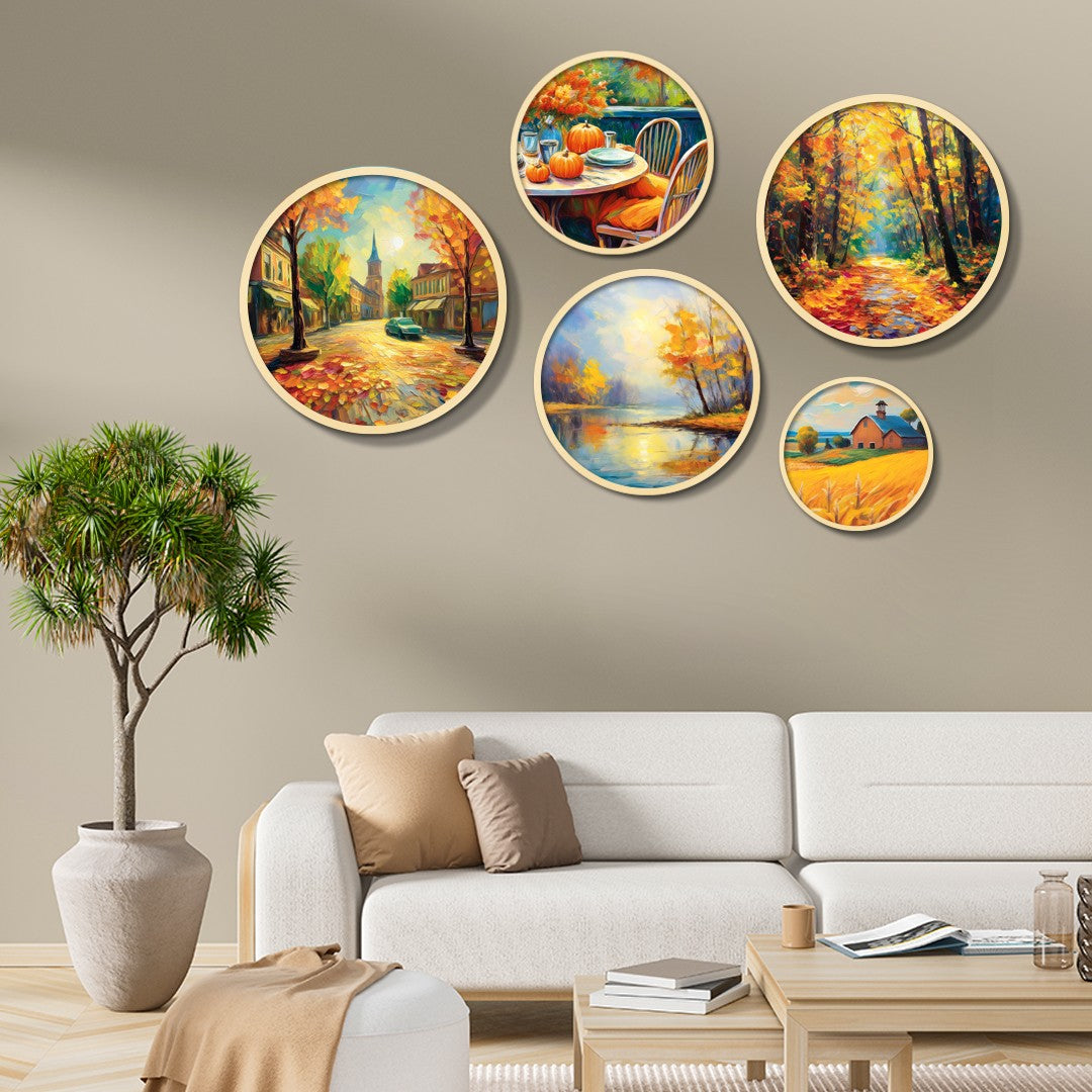 Conjunto de Quadros Decorativos Yats-31 (5 Peças) em MDF com Moldura de Madeira Maciça, Multicolor