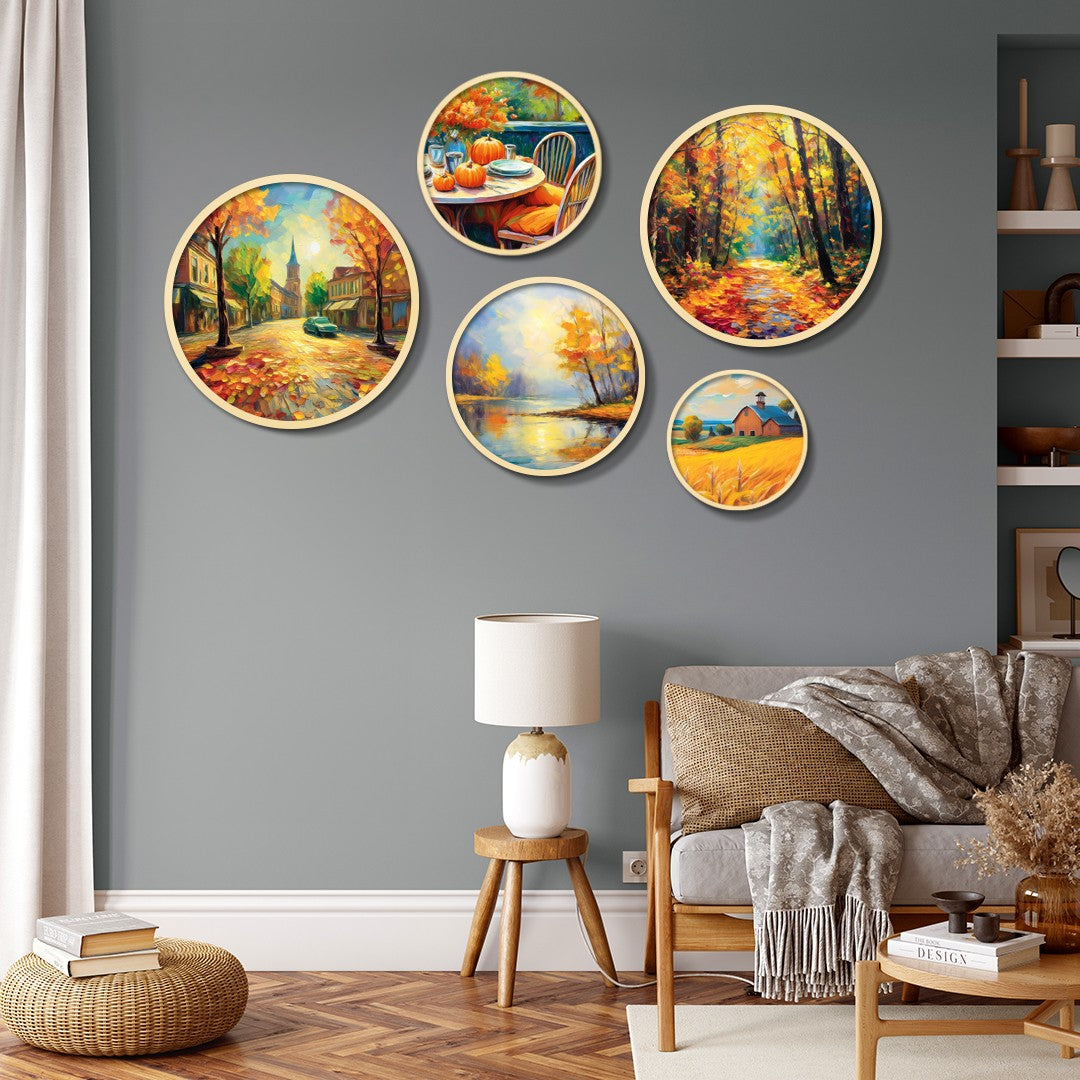 Conjunto de Quadros Decorativos Yats-31 (5 Peças) em MDF com Moldura de Madeira Maciça, Multicolor