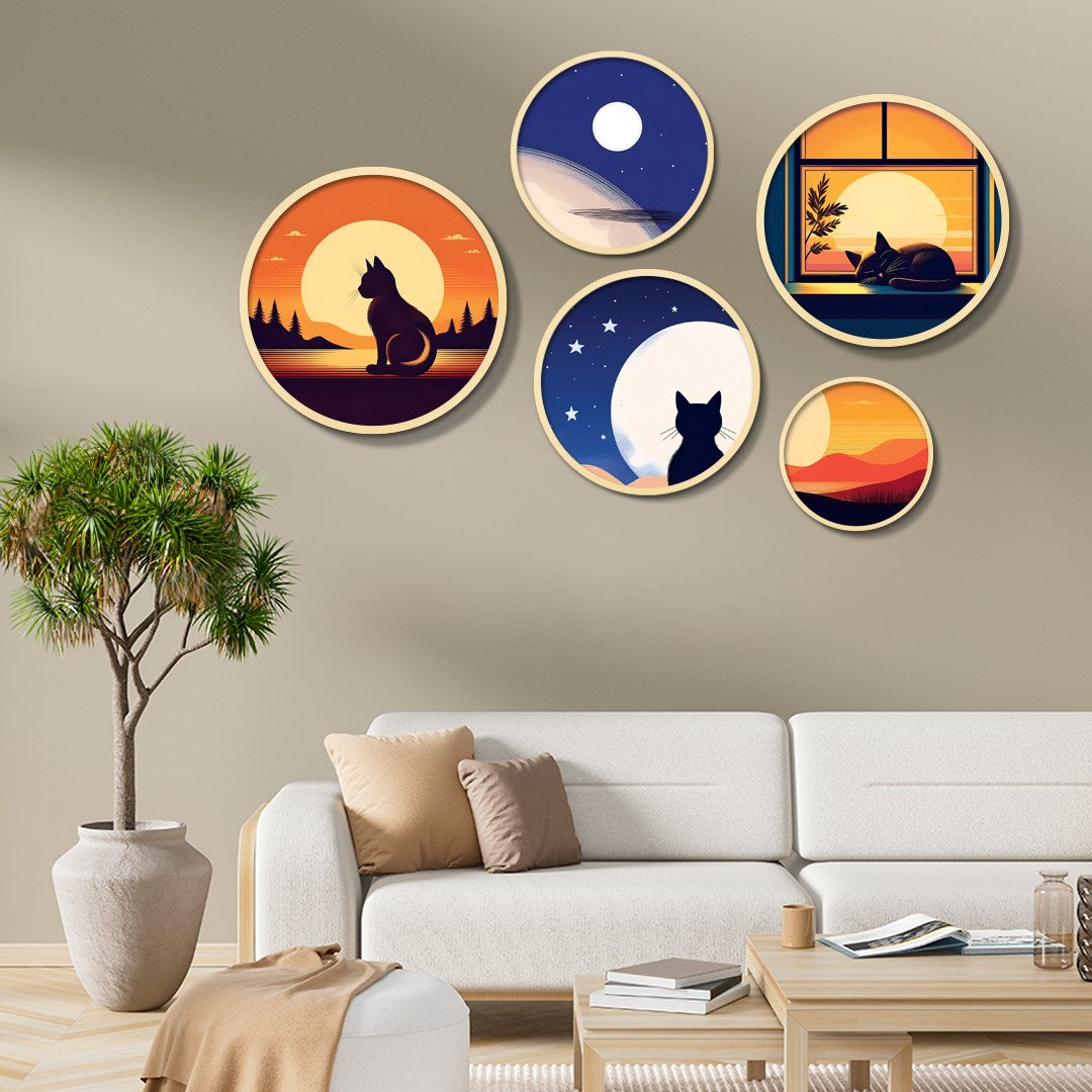 Conjunto Decorativo Yats-32 - 5 Quadros MDF Multicolor em Madeira Maciça com Moldura