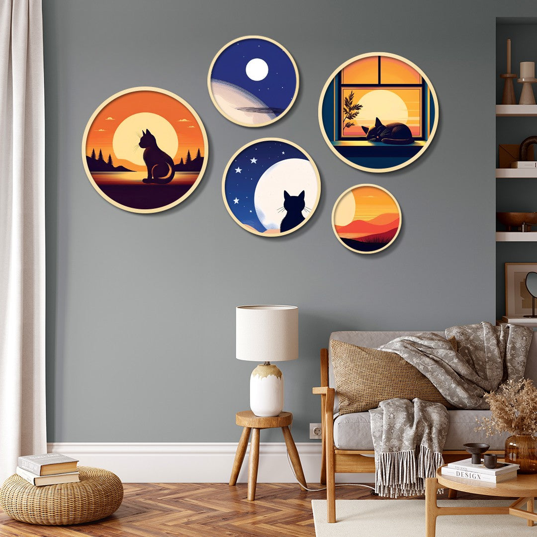 Conjunto Decorativo Yats-32 - 5 Quadros MDF Multicolor em Madeira Maciça com Moldura