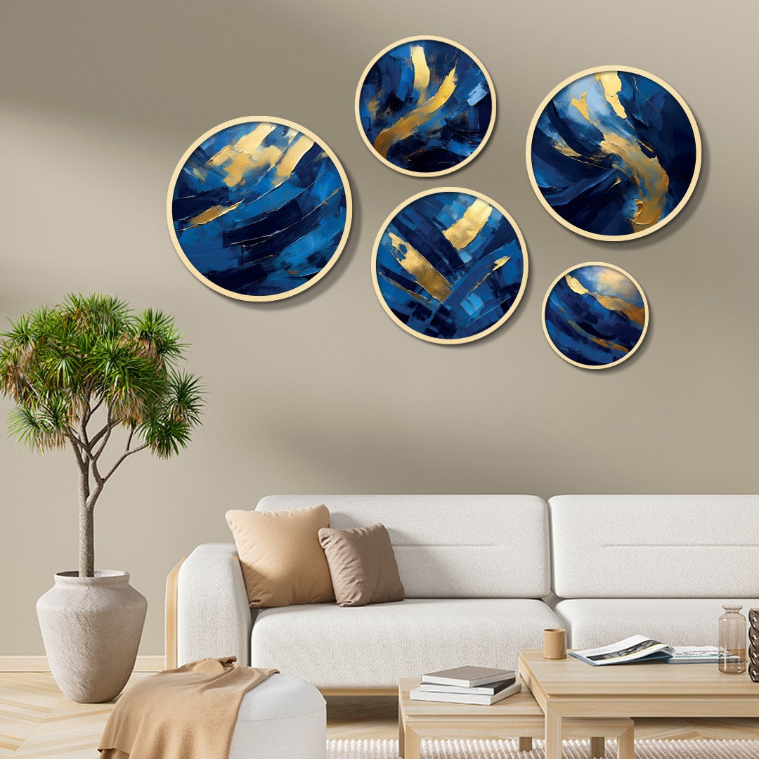 Yats-49 Conjunto de Quadros Decorativos em MDF com Moldura 100% Madeira Maciça (5 Peças), Multicolor – 693BSE6135