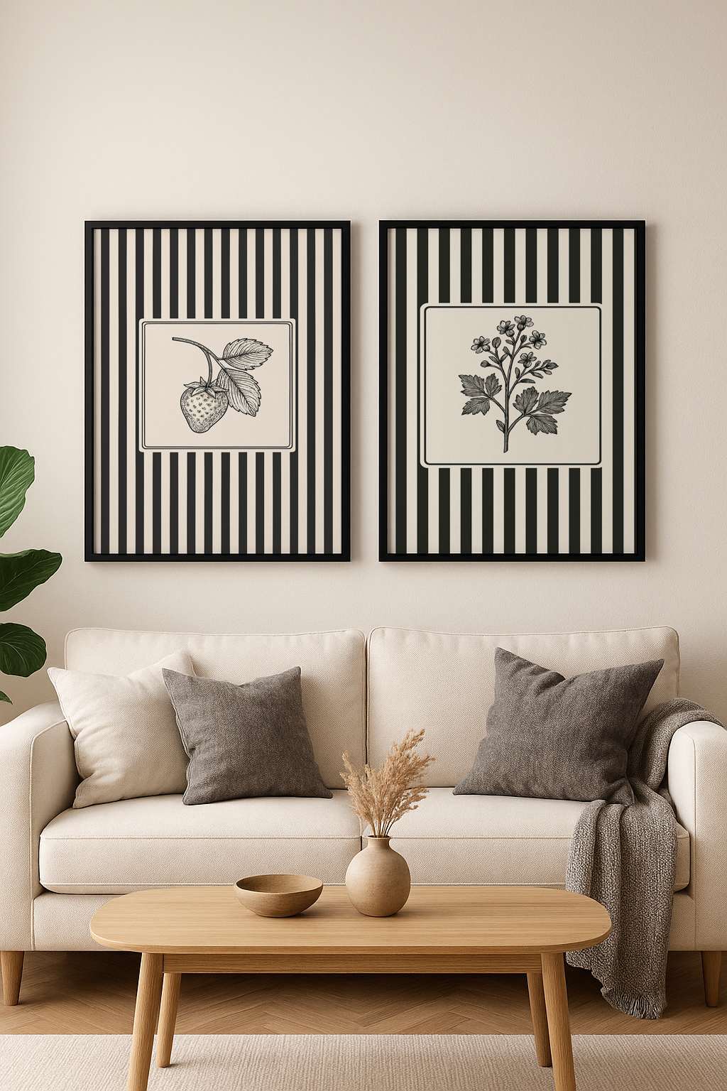 Conjunto de 2 Quadros Decorativos MDF Emoldurados Multicolor 35x50cm - Moldura Madeira Maciça