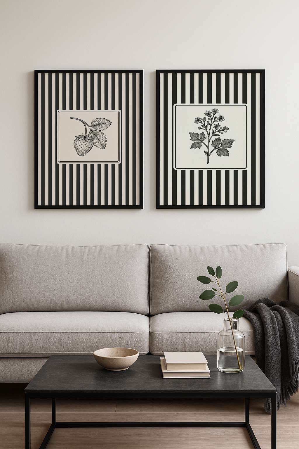 Conjunto de 2 Quadros Decorativos MDF Emoldurados 50x70cm - Multicolor com Moldura de Madeira Maciça