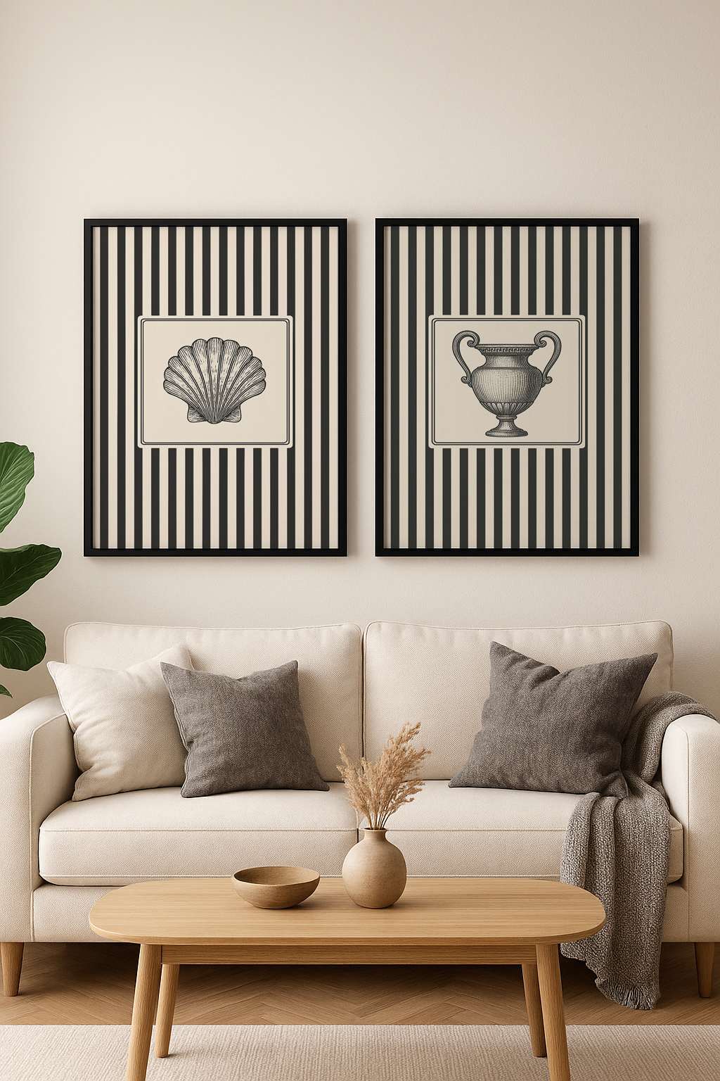 Conjunto de 2 Quadros Decorativos MDF Emoldurados 50x70cm - Multicolor com Moldura de Madeira Maciça