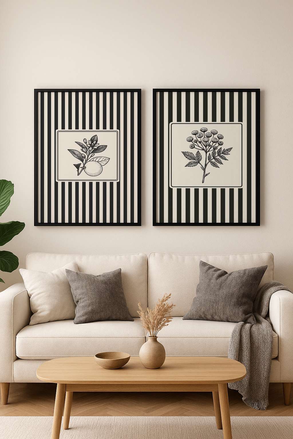 Conjunto de 2 Quadros Decorativos em MDF com Moldura de Madeira Maciça, 35x50 cm – Multicolor