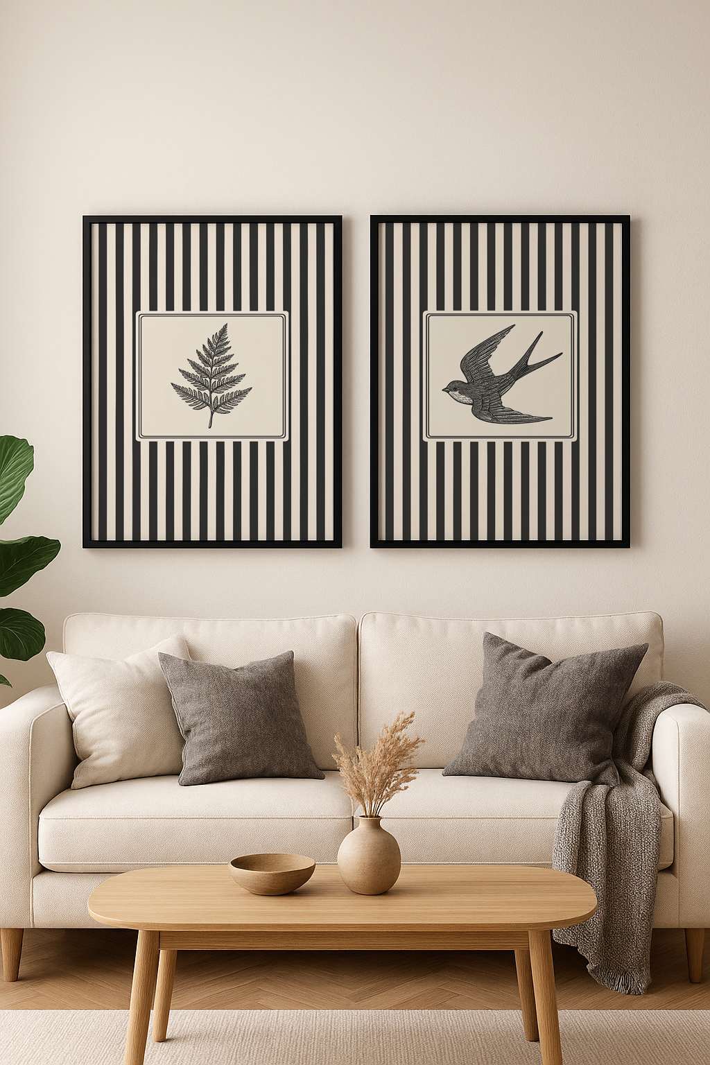 Conjunto de 2 Quadros Decorativos MDF Emoldurados 30x40cm - Multicolor com Moldura de Madeira Maciça