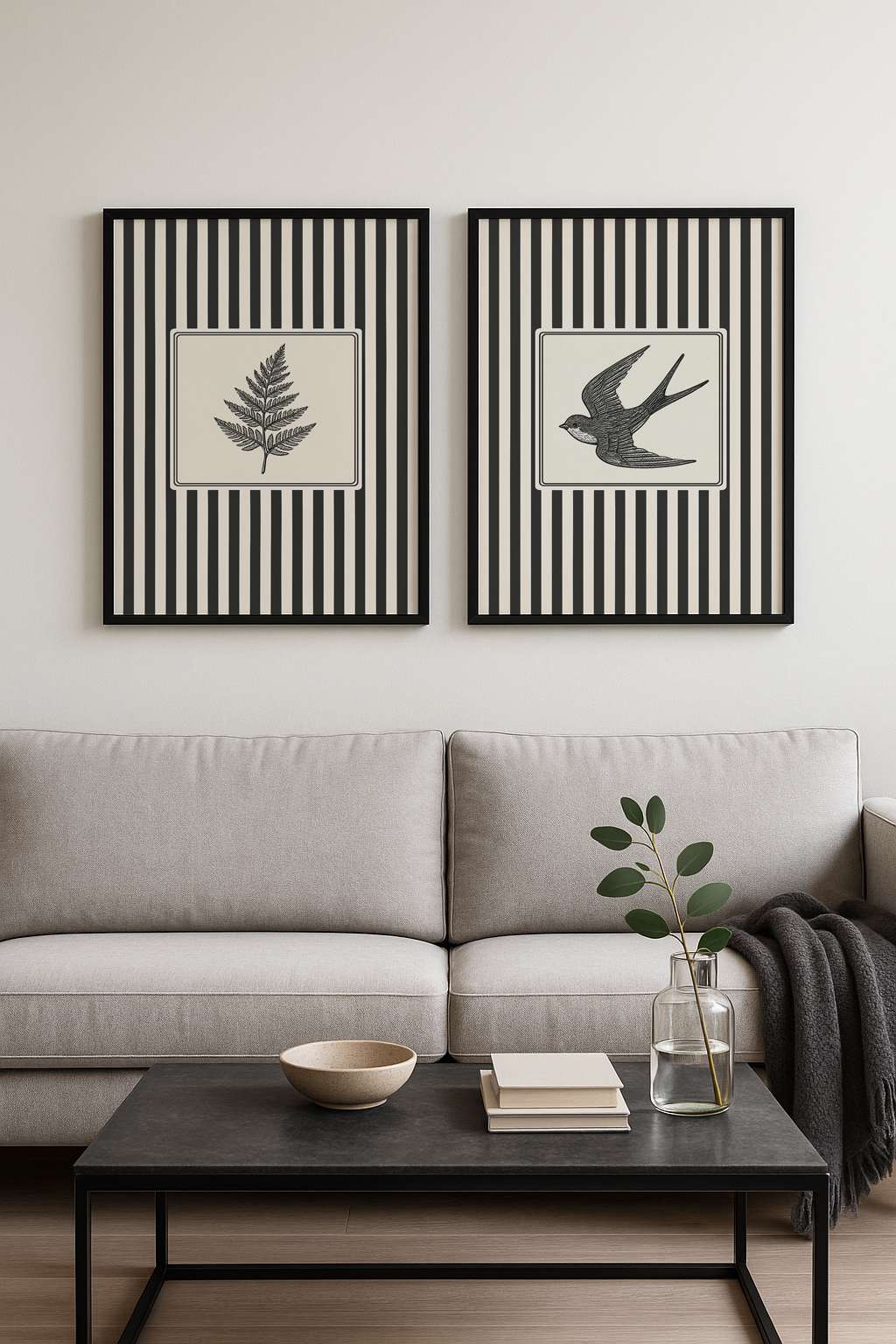 Conjunto de 2 Quadros Decorativos em MDF com Moldura de Madeira Maciça, Multicolor, 35 x 50 cm