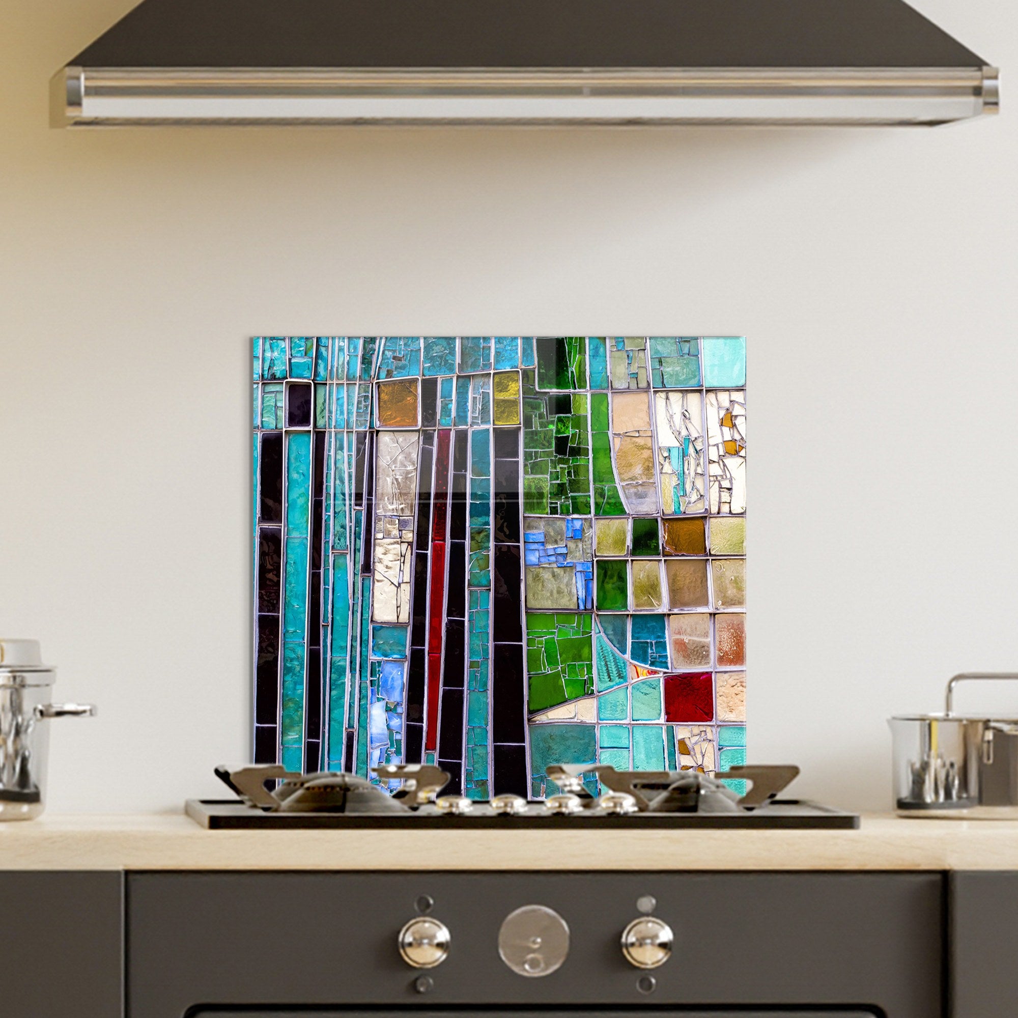 Arte Decorativa em Vidro Temperado Multicolor 60x60cm - Pintura Moderna de Alta Qualidade