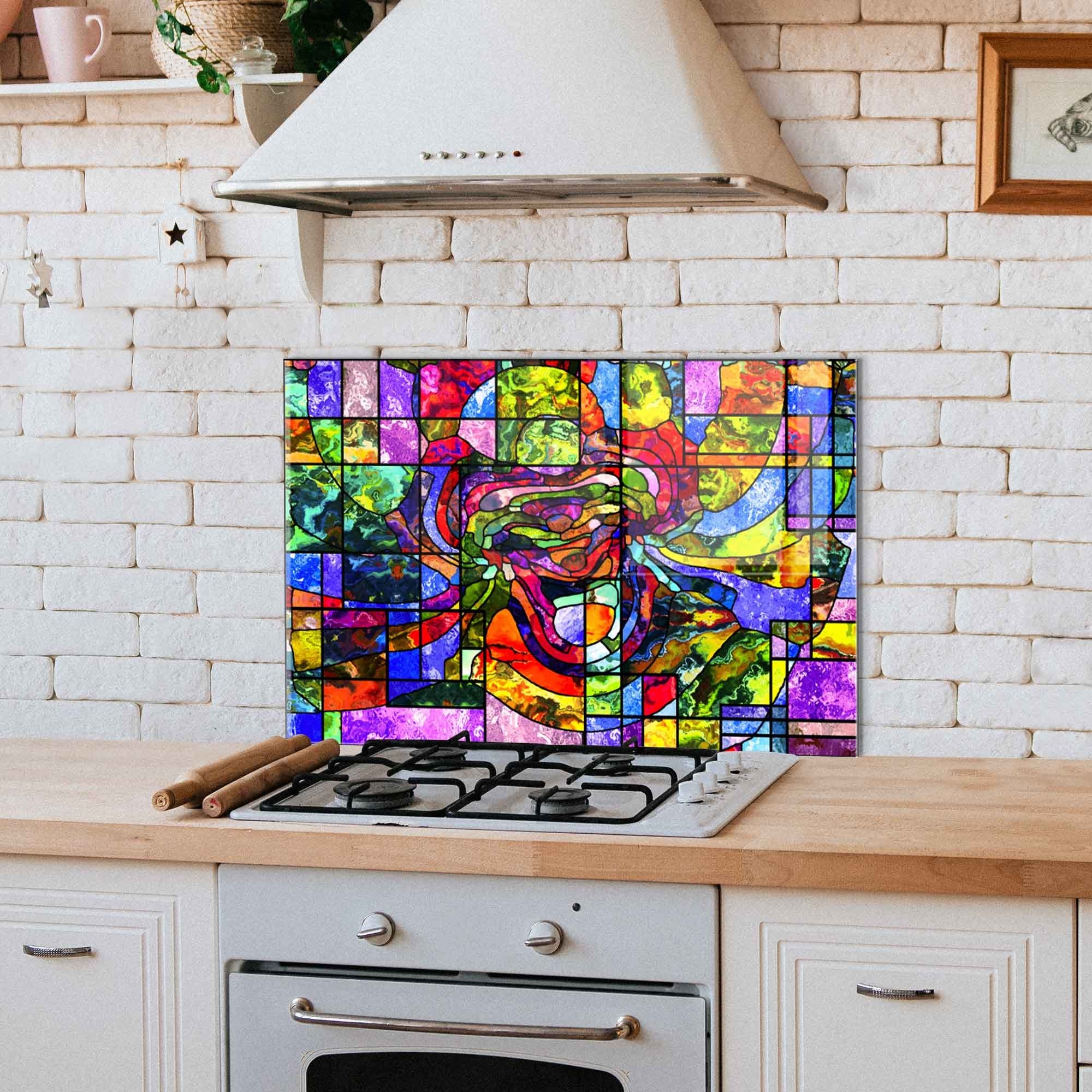 Arte Decorativa em Vidro Temperado Multicolor 70x100cm - Pintura Moderna de Alta Qualidade