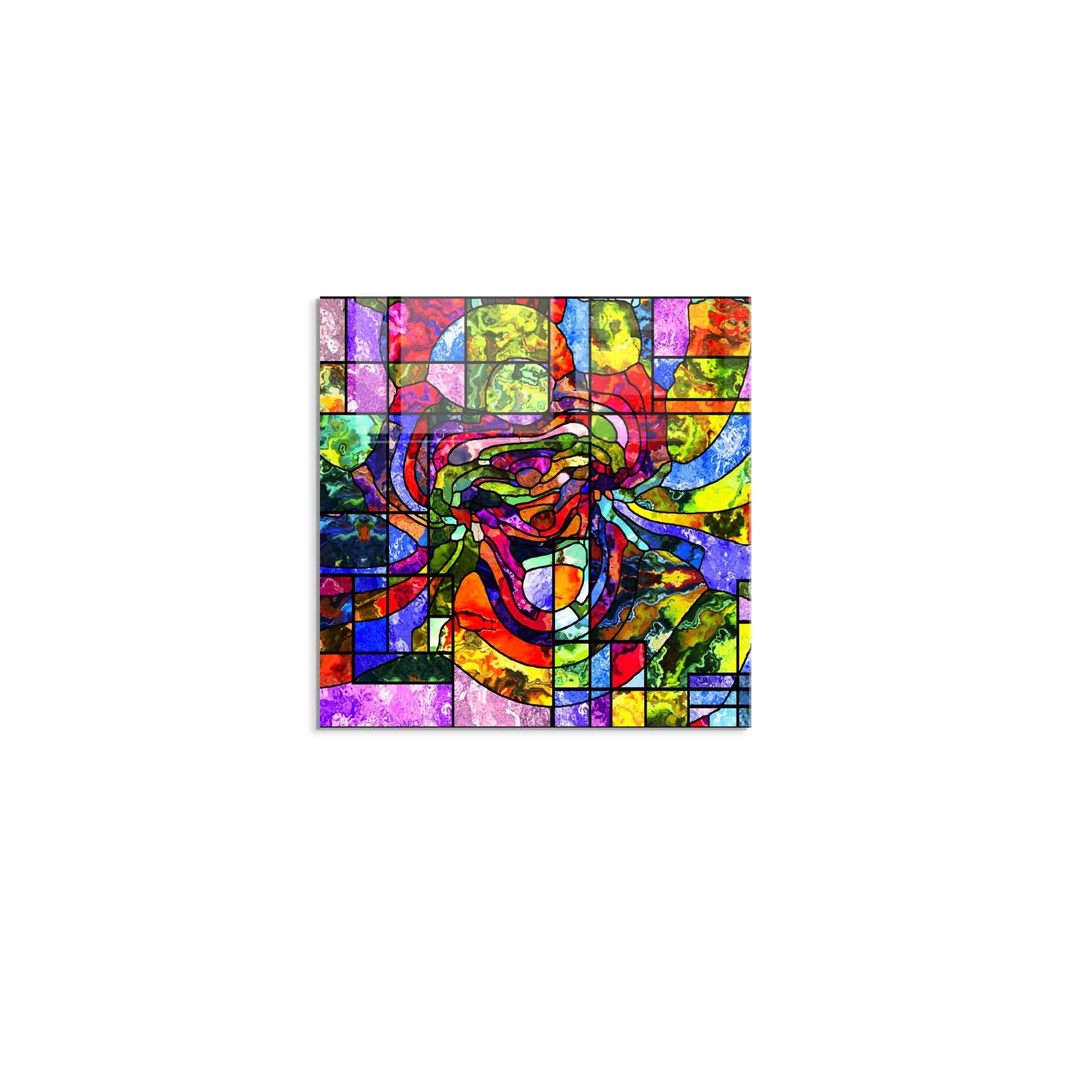 Arte Decorativa em Vidro Temperado Multicolor 60x60cm - Pintura Moderna para Parede