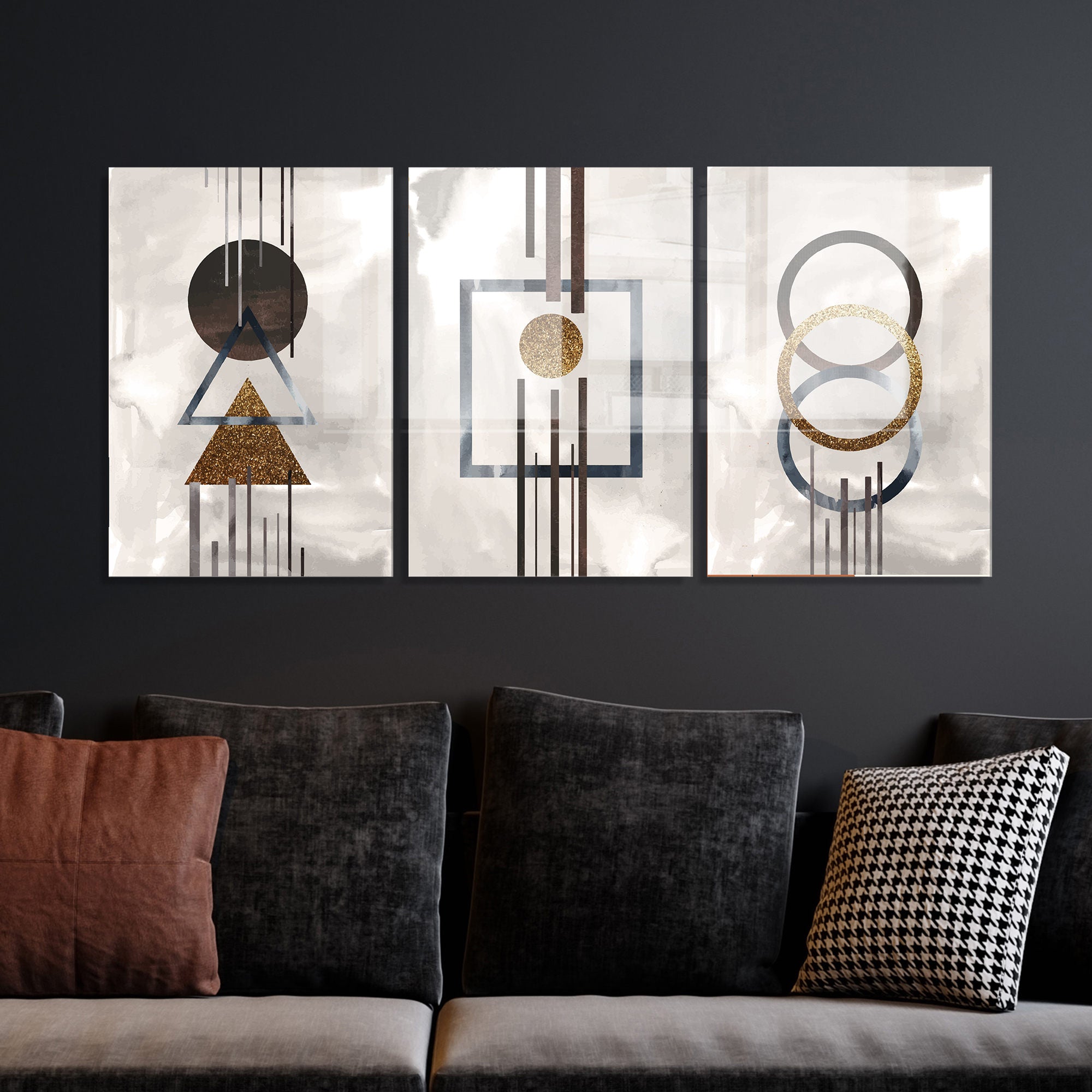 Conjunto de 3 Quadros Decorativos em Vidro Temperado Multicolor - 50x70cm - Arte Moderna para Decoração de Interiores