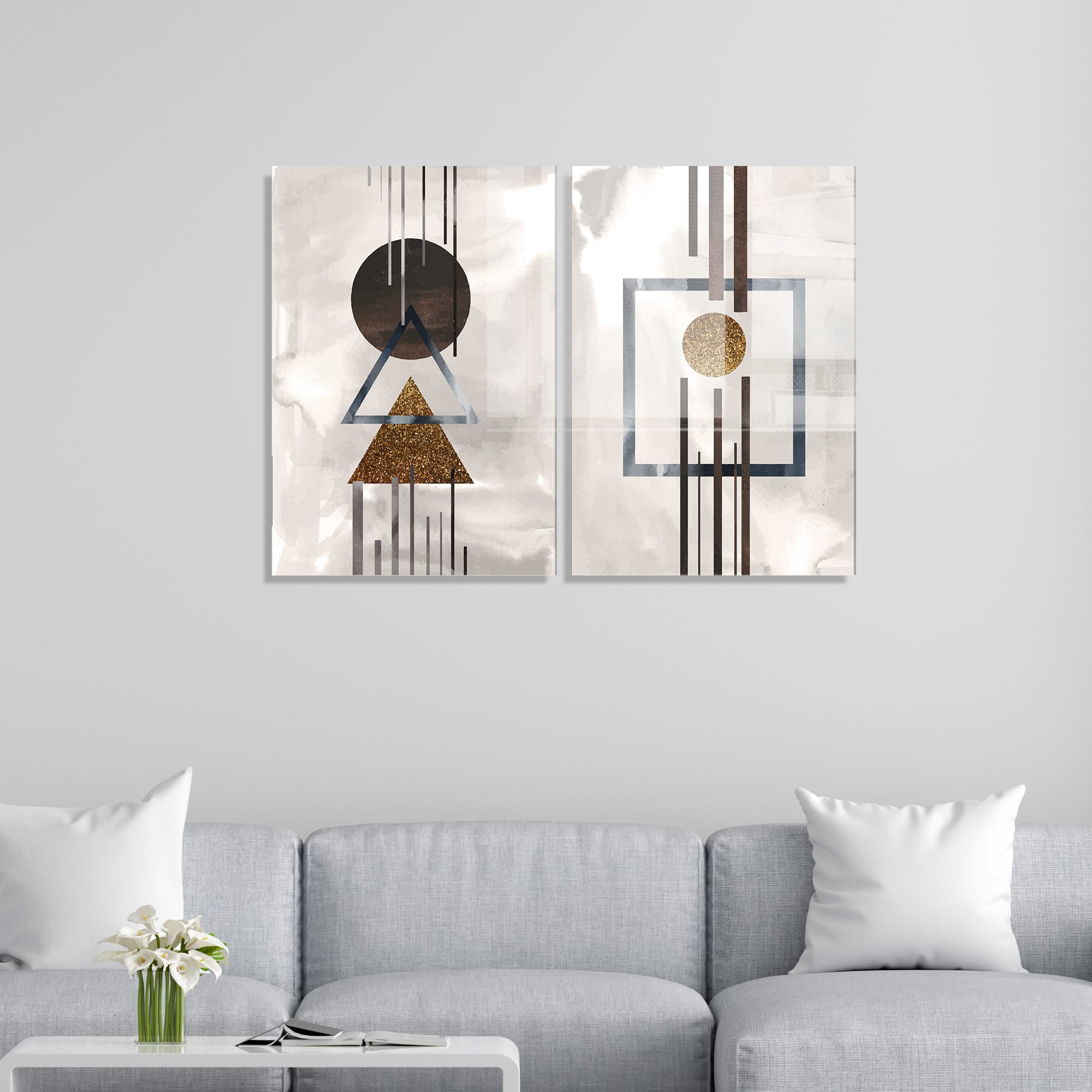Conjunto de 2 Quadros Decorativos em Vidro Temperado Multicolor 45x65cm - Arte Moderna para Decoração de Interiores